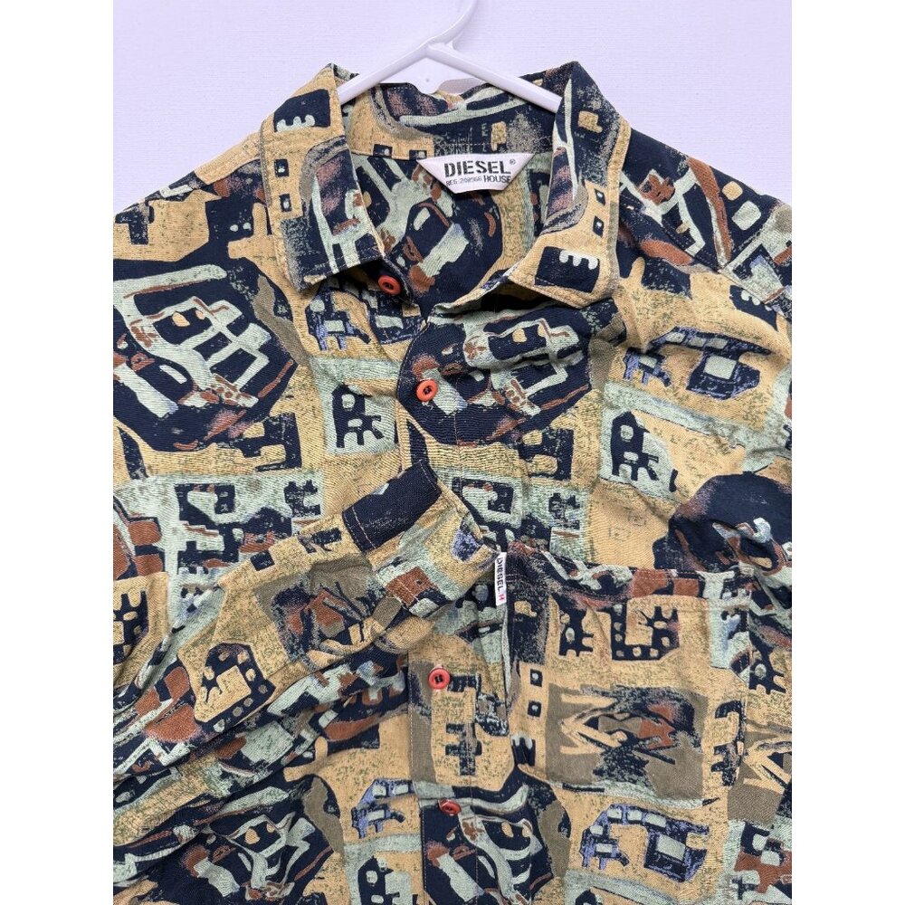 Vtg Diesel House Mens S Geometric AOP Graffiti Long Sleeve Button Shirt Y2K RARE